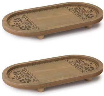 Melrose International Ornate Wood Tray (Set of 2)