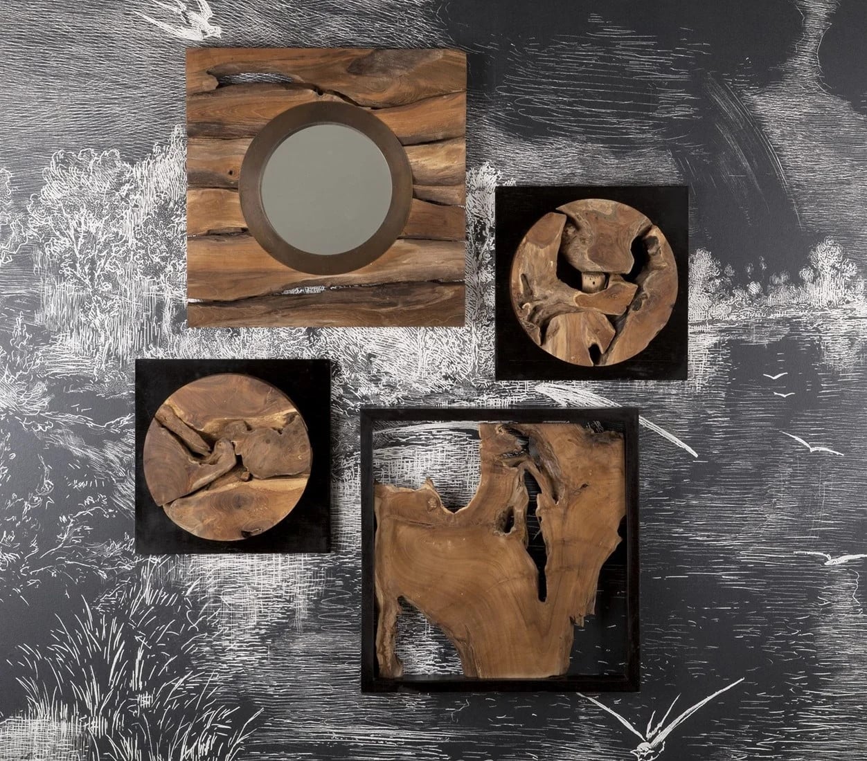 MUST Living Spiegel Smile - Rond - Bruin - Wandmontage