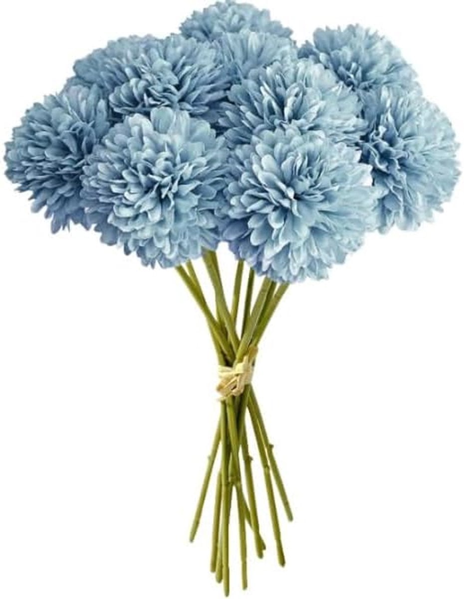 Set van 12 realistische kunstbloemen Chrysant en Zijde Hortensia in het blauw voor huisdecoratie