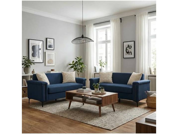 Ensemble de Canapés Fixes 172 cm pour Petits Espaces - MODENVIE - Style Scandinave Polyester Bleu
