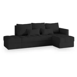 ECKSOFA LUMARI R-S Schwarz Plüsch-Stoff mit Schlaffunktion