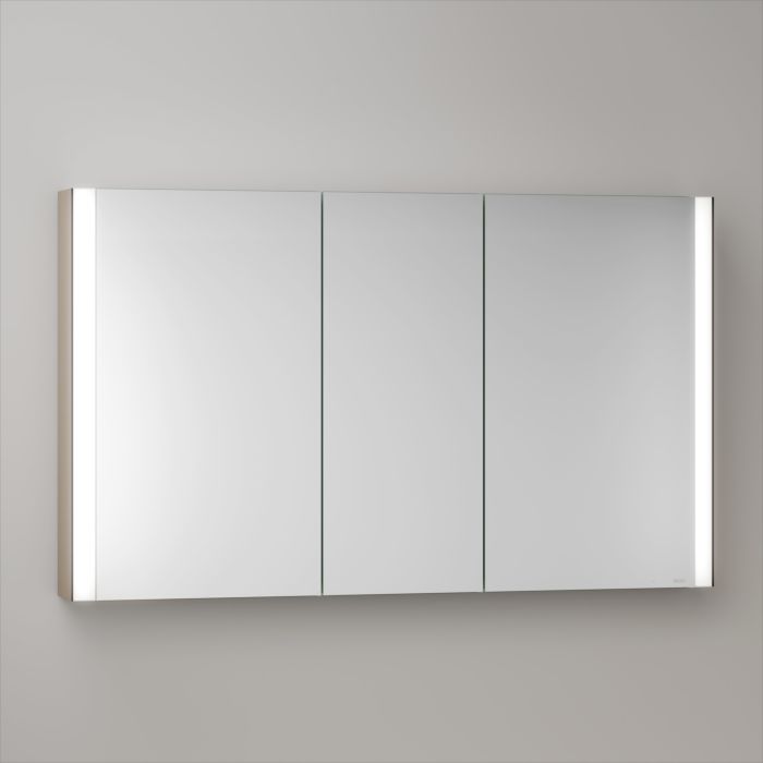 KEUCO Somaris Spiegelschrank mit Beleuchtung 14504853100 120x71x12,7cm, Wandvorbau, 3 Türen, Eiche hell Dekor