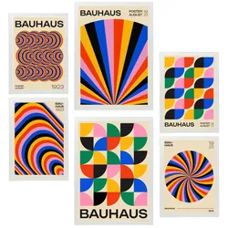 POSTER Set Mit 6 Geometrische Bauhaus Farben & Formen A3 & A4 Weißer Rahmen
