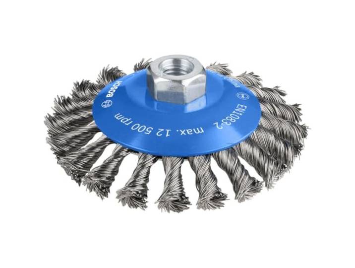 Bosch 1x Brosse conique à fils torsadés PRO Metal heavy \, filetage M14 pour Acier\, Ø 115 mm Professional Accessoire Petite meuleuse angulaire