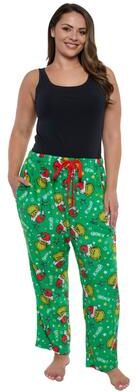Plus Size Women's The Grinch Pajama Pants Sleepwear Green Plush Sleepwear Christmas Holiday Print by Dr. Seuss in Green (Size 4X)