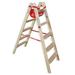 Euroline Holz Stufenstehleiter mit Comfort-Stufen mit Werkzeugablage 2x5 Stufen