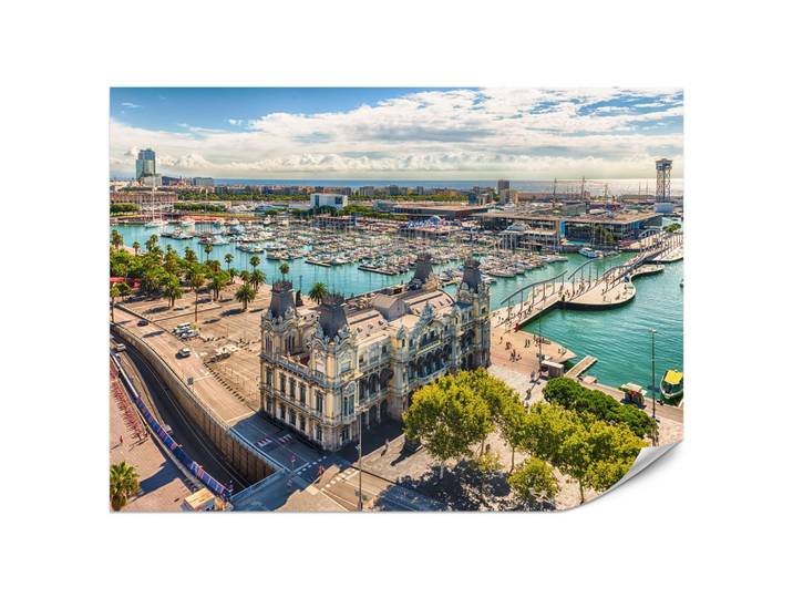 FOTOTAPETE für Wohnzimmer Barcelona Hafen Boote Denkmäler 200x140
