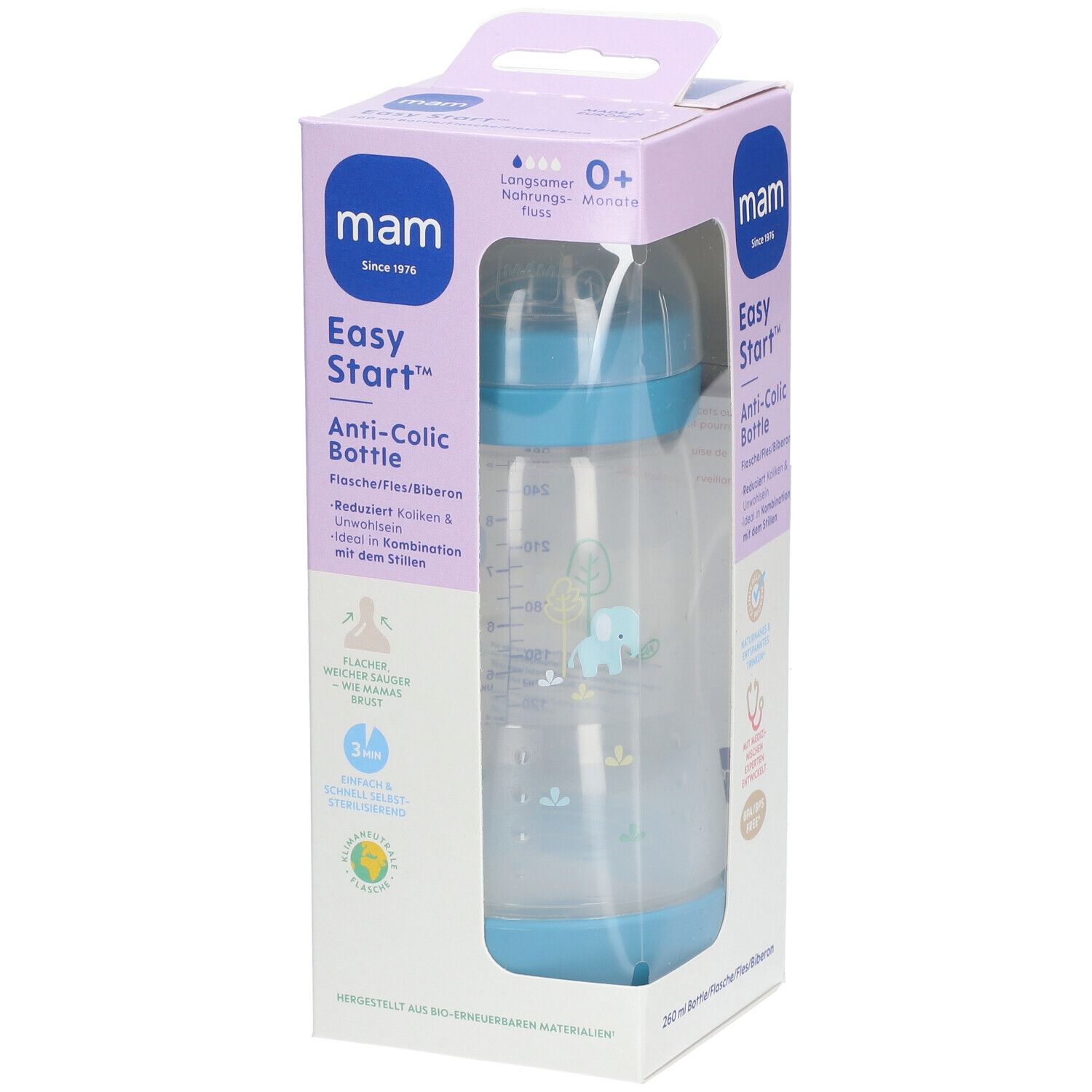 MAM Easy Start Anti-Colic Zuigfles Blauw 260ml 1 St Flaschen