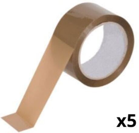 WHITE LABEL Pack 5x Fita de embalagem castanha   50mm x 66M