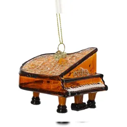 Christmas Decorations Christbaumschmuck Glas 7,6cm Klavier Figur zum Aufhängen - Weihnachtsbaum Anhänger Weihnachten Weihnachtsbaumschmuck Musik Instrument Flügel Hellbraun