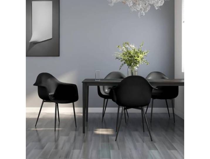 Esszimmerstühle aus Polypropylen, Schwarz, 4 Stück Pflegeleichte Sitzfläche, bequeme geschwungene Rückenlehne, minimalistischer Stil, täglicher Gebrauch in Küche oder Esszimmer