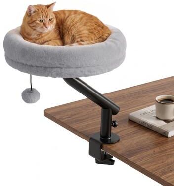 Costway 360° Rotating Cat Desk Bed for Indoor Cats with Removable Perch-Gray