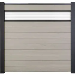 GroJa Solid Steckzaun Sichtschutzzaun mit 30 cm ESG-Glas Designeinsatz Bi-Color Sand Sichtschutz Steckzaun Lamellenzaun