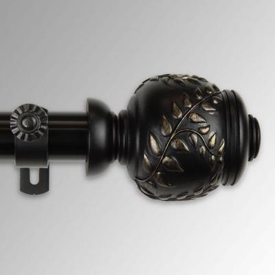 Rod Desyne "Cornelia Single Decorative Curtain Rod Set, 66"" to 120"", Black"