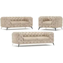 SITZGARNITUR 3+2+1 Chesterfield Quantum Beige Samt