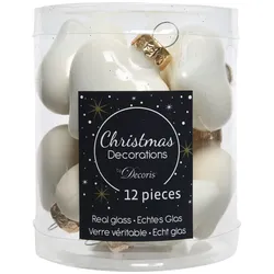Christmas Decorations 12 Glasherzen 4cm Christbaumschmuck Weihnachtskugeln Weihnachtsbaumschmuck ivory