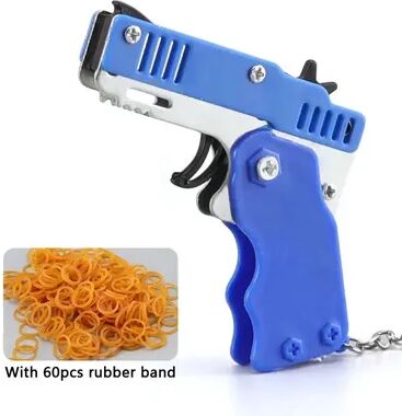 Combo Retail Shop Key Chain Gun Rubber Band Shooter, Outdoor Party Toy Gun, Children Holiday Gift, Boyfriend Gift blue With 60 Bands