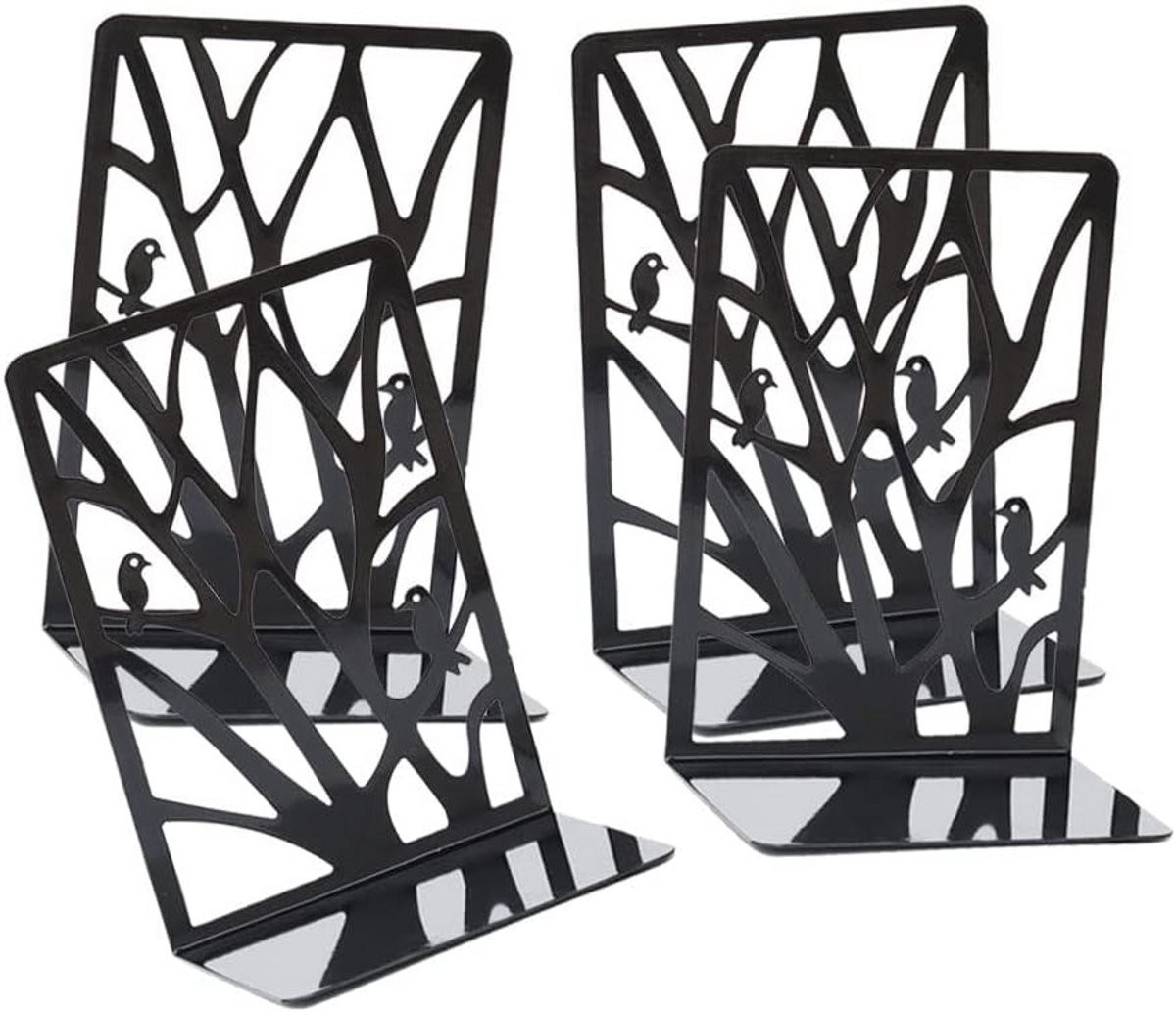 Set van 2 paar zwarte decoratieve metalen boekuiteinden, heavy duty boekensteunen