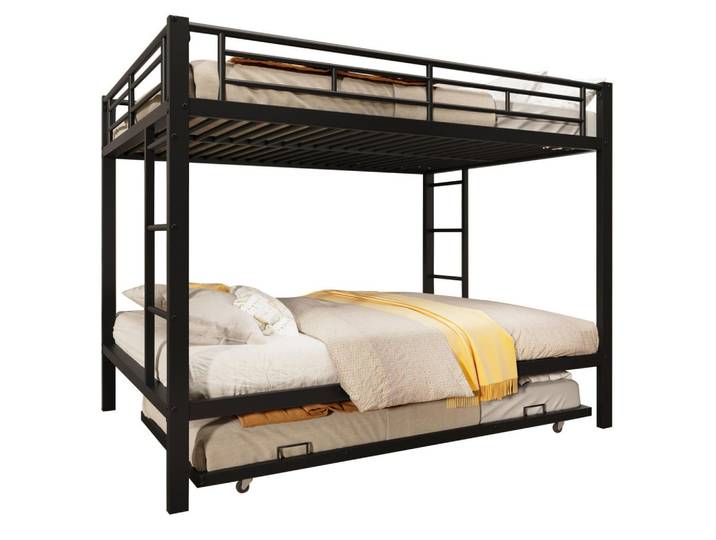Redom Etagenbett 140/200 cm aus Metall mit Ausziehbett und hohen Geländern, Schwarz, 140x200 cm, Babymöbel & Kindermöbel, Kinderzimmer & Jugendzimmer, Stockbetten