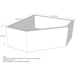 Badewannenträger passend für Koralle T200 EBW 145 Eck 145 × 145 × 45 cm