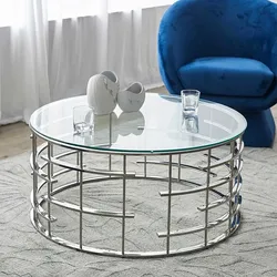 Moderner Wohnzimmertisch rund aus Sicherheitsglas Edelstahl