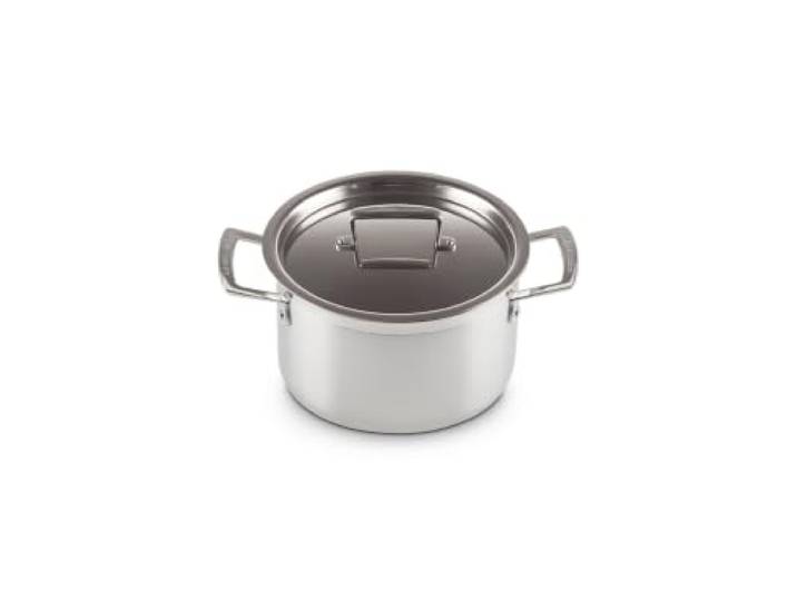 Le Creuset Fleischtopf aus 3-ply Edelstahl, Ø 18 cm, Für alle Herdarten inkl. Induktion geeignet, Silber, 96200618001000