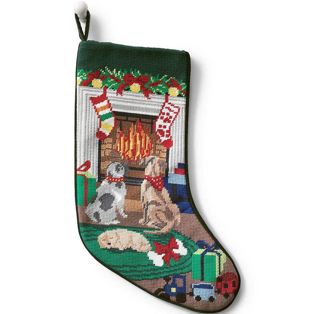 Gobelin-Weihnachtsstrumpf, Damen, size: regular, Grün, Baumwolle/Wolle, by Lands' End