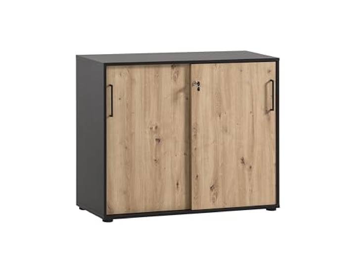 Schildmeyer Aino 701867 Armoire de classement\, Décor Chêne Artisan/Noir Mat\, 100 x 41 x 83\,6 cm