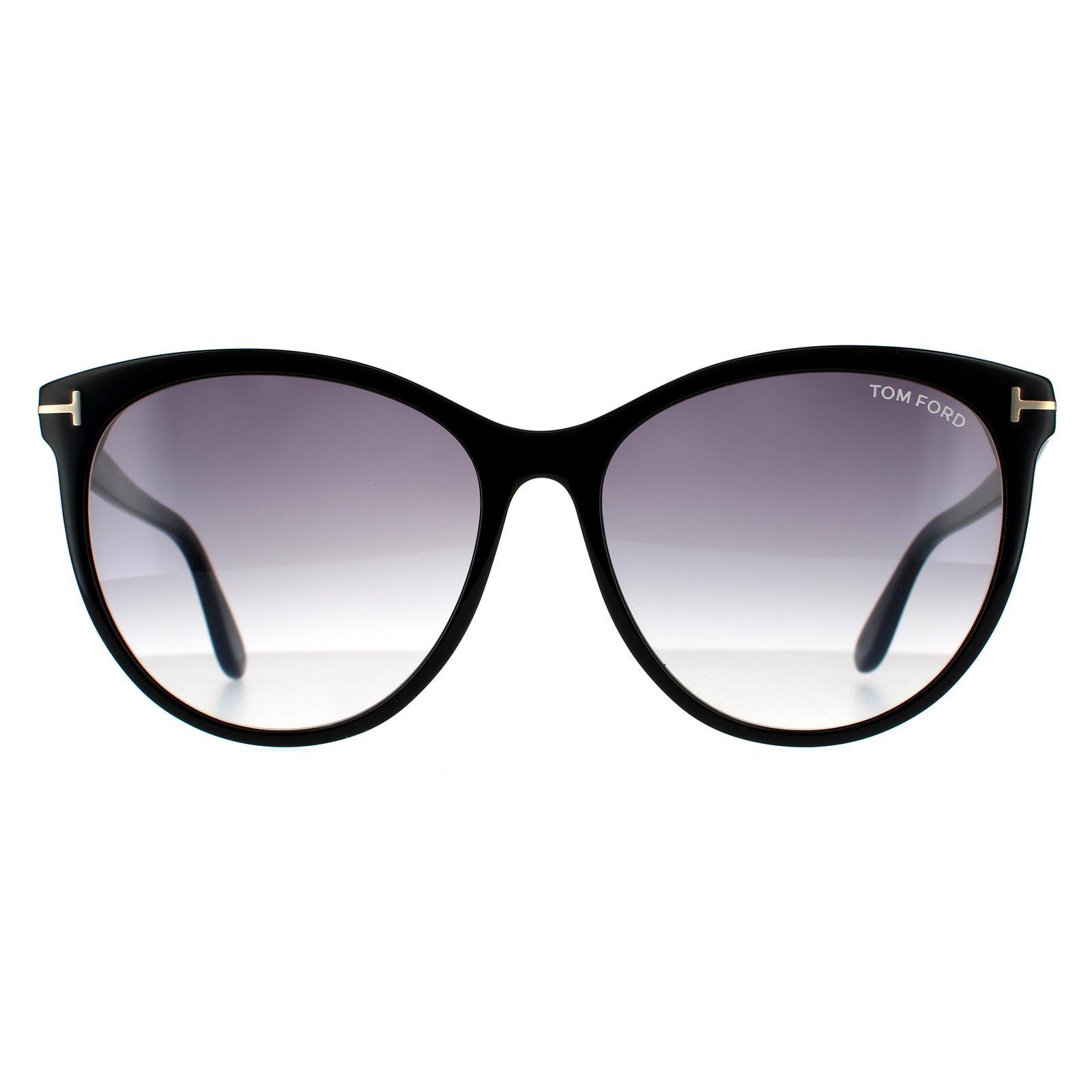 Tom Ford Ronde Dames Glanzende Zwarte Rook Grijze Gradient Zonnebril