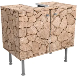 WASCHBECKENUNTERSCHRANK Apulia Stone Wall - Alte Steinmauer aus großen Steinen 60/55/35 cm