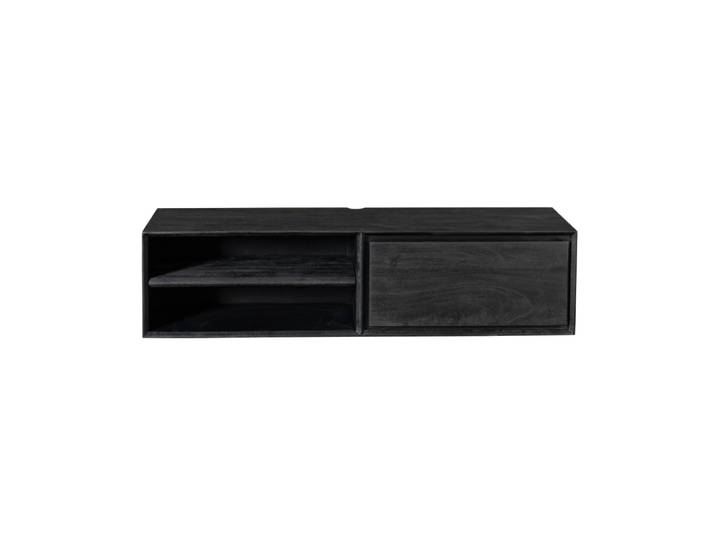Meuble tv suspendu noir 1 tiroir 1 niche