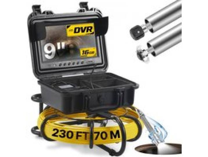 VEVOR Caméra Inspection Canalisation 70 m Caméra Endoscopique Drain écran 22,9 cm avec Enregistreur Dvr étanche IP68 12 Led Réglables Carte Sd 16 Go