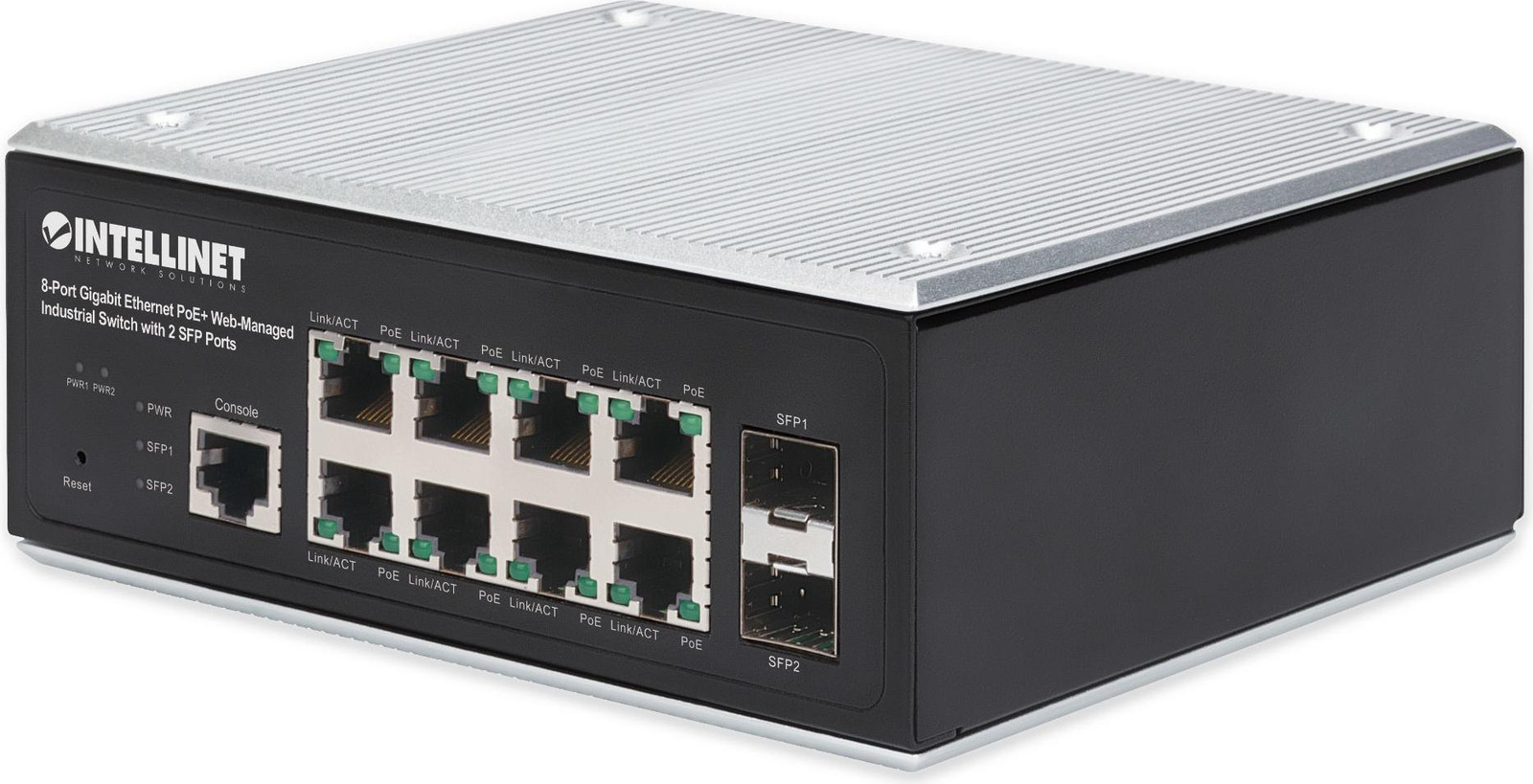 Intellinet 508278 8-Port Gb PoE+ Web-Managed Industrie-Switch met 2xSFP