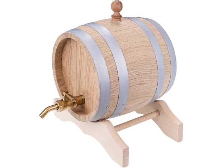 Holz Frank Schnapsglas Eichenfass 1L mit Messing Zapfhahn - Schnapsfass ideal für Whisky, 4-tlg., Eiche