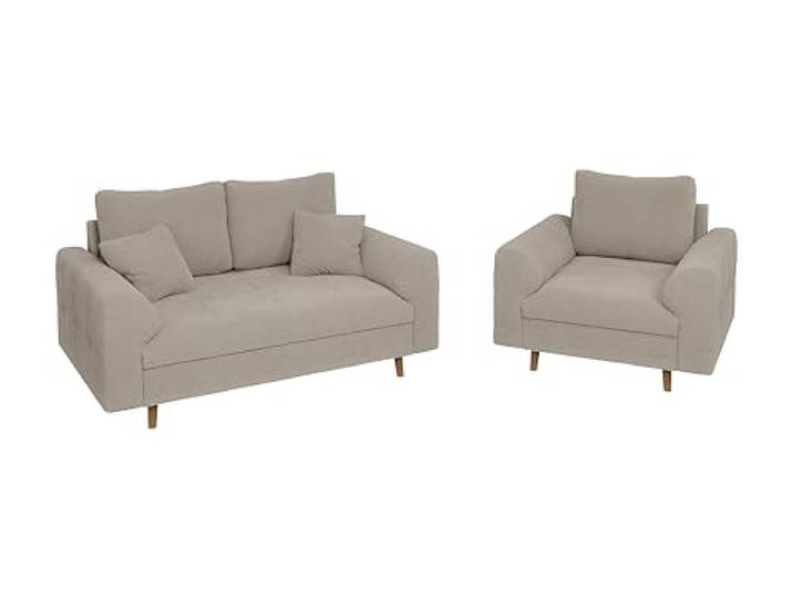 S-Style Möbel Set Sofa 2 Sitzer Sessel Couch 2 Stück Massivholzfüße Braun Freistehend Boucle Stoff Kratzfest Freistehend Erik Beige