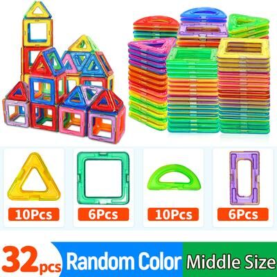 JoyToys Magnetic Building Blocks, Medium Size STEM Toys For Kids, Educational Magnet Construction Set For Creative Learning 32 pcs