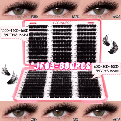 Uplift Curations Cluster Lash Extensions Set Mixed Tray Of Fluffy Volume Individual Lashes For DIY Cat Eye Look 600pcs jf03