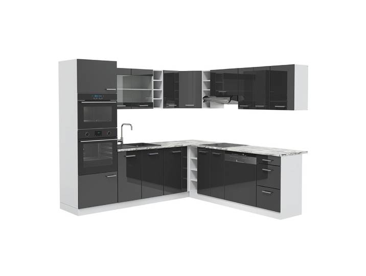 Cuisine en angle sans pt anthracite haute brillance/blanc 247x81.6cm
