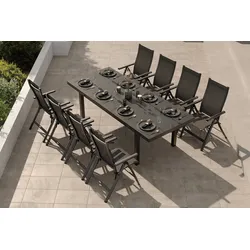 OUTFLEXX Premium Garten-Essgruppe, anthrazit/grau, Alu/Textilene, Ausziehtisch 180/240x100cm, 8 Klappstühle