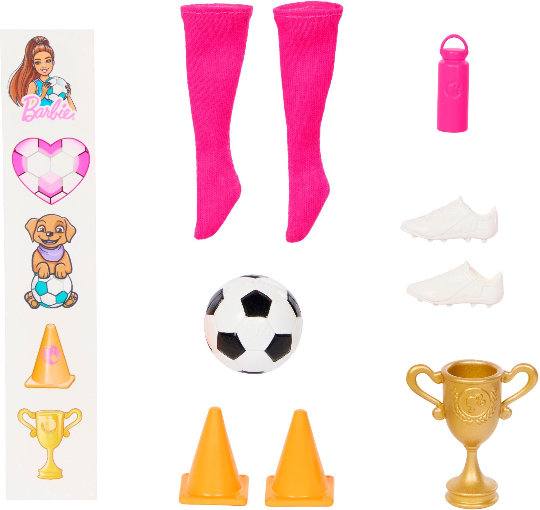 Mattel Barbie Team Barbie Roll ; Reveal Soccer Player Doll and Accessories for Kids, Pink-and-Blue Soccer Uniform, Includes Accessories and Sticker Sheet