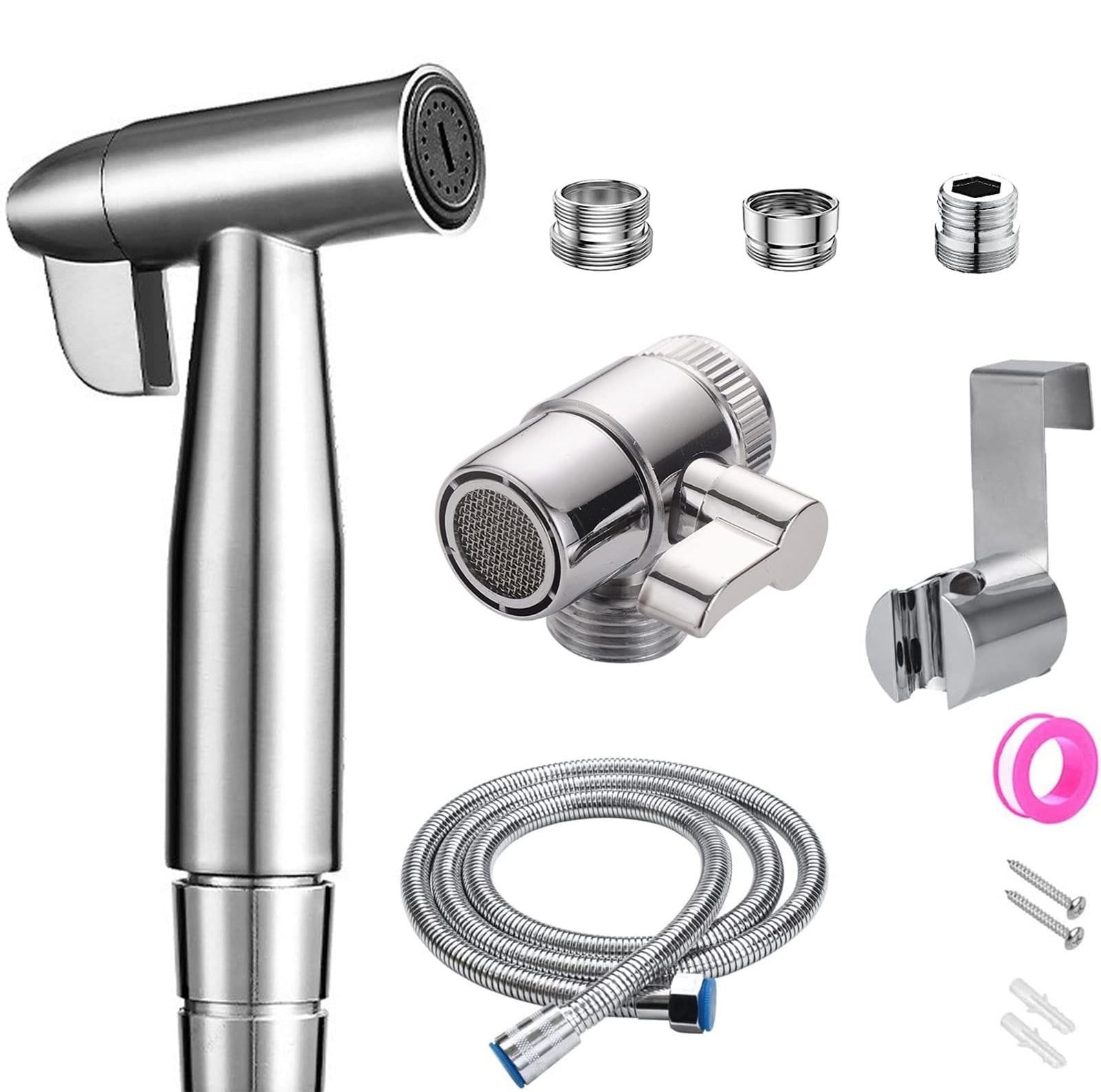 Merkloze RVS handdouche set voor bidet inclusief slang en wandhouder