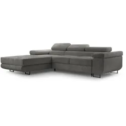 ECKSOFA GIULIO Grau Velours-Stoff mit Schlaffunktion