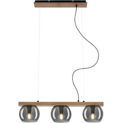 Briloner, Pendelleuchte, Pendelleuchte, mit Holz, Rauchglas, 3xE14/max.10W (E14)