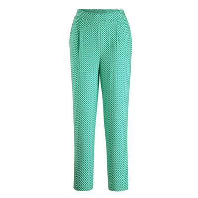 Stoffhose GOLDNER "Karottenhose SARA, Viskose", Damen, Gr. 44, N-Gr, weiß (smaragd, weiß, gemustert), Obermaterial: 100% Viskose CV., gerade, Hosen Stoffhose, Dehnbund an der Rückseite