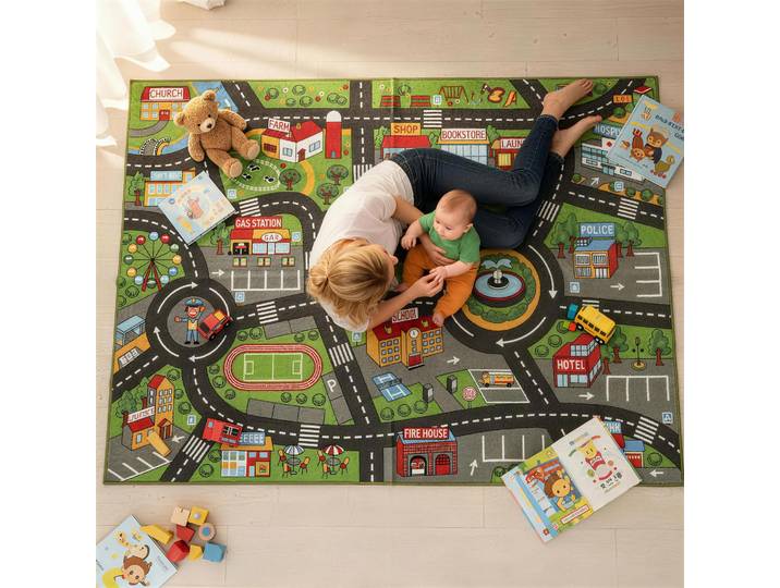 AIYAPLAY Tapis de Jeu Bébé Route Ville 200x150cm Antidérapant
