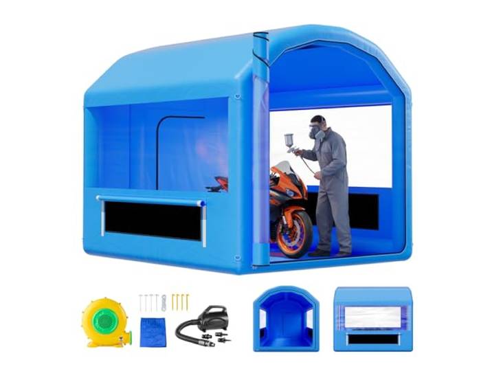 VEVOR Opblaasbare sproeicabine 3 x 2,5 x 2,5 m, tent voor lakcabine met ventilator, 550 W luchtfiltering, rond dak, voor metalen onderdelen in de automobielsector