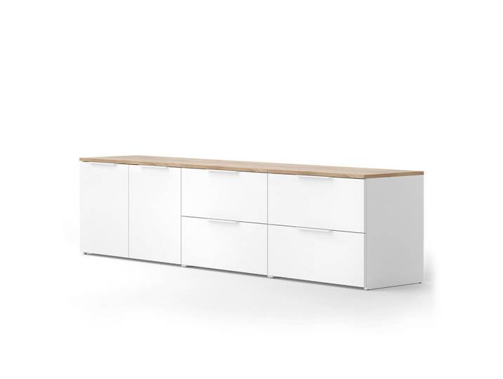 Vicco Wohnwand Wido Weiß/Sonoma 3 Teile, Weiß, Sonoma Eiche, Holzwerkstoff, 4 Schubladen, Rechteckig, 200x50x40 cm, Wohnzimmer, Wohnwand