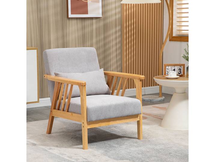 HOMCOM Fauteuil Moderne Velours Gris Structure Bois 68x75x78cm