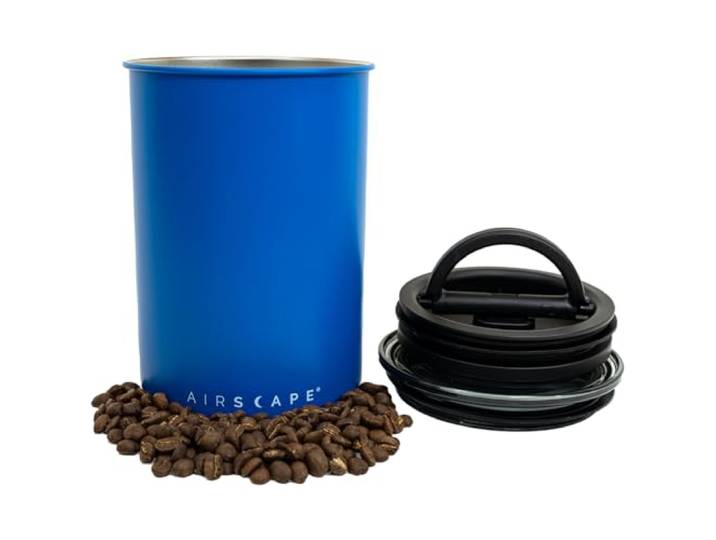 Airscape Edelstahl-Kaffeedose, Lebensmittelaufbewahrungsbehälter, US patentierter luftdichter Deckel, zum Herausdrücken von überschüssiger Luft, bewahrt die Frische von Lebensmitteln (Mattes Blau)