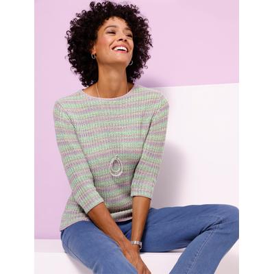 Strickpullover "3/4-Arm-Pullover", Damen, Gr. 48, bunt (ozean, ecru, meliert), 100% Polyacryl, meliert, Pullover Strickpullover